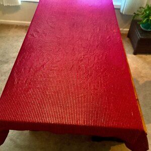 Christmas Tablecloth Red w/ Red Gold Green Metallic Stripes. Long